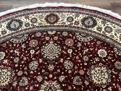 Round Sino Persian Rug 9x9, Burgundy and Cream, Floral, Wool and Silk, 9ft Round Carpet - Nuvé
