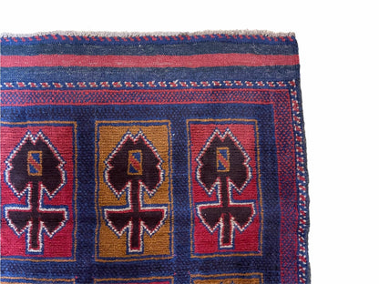 2' 9" X 4' 5" Vintage Handmade Tribal Wool Rug Balouchi Afghan Rug Blue Red 3x5 - Nuvé