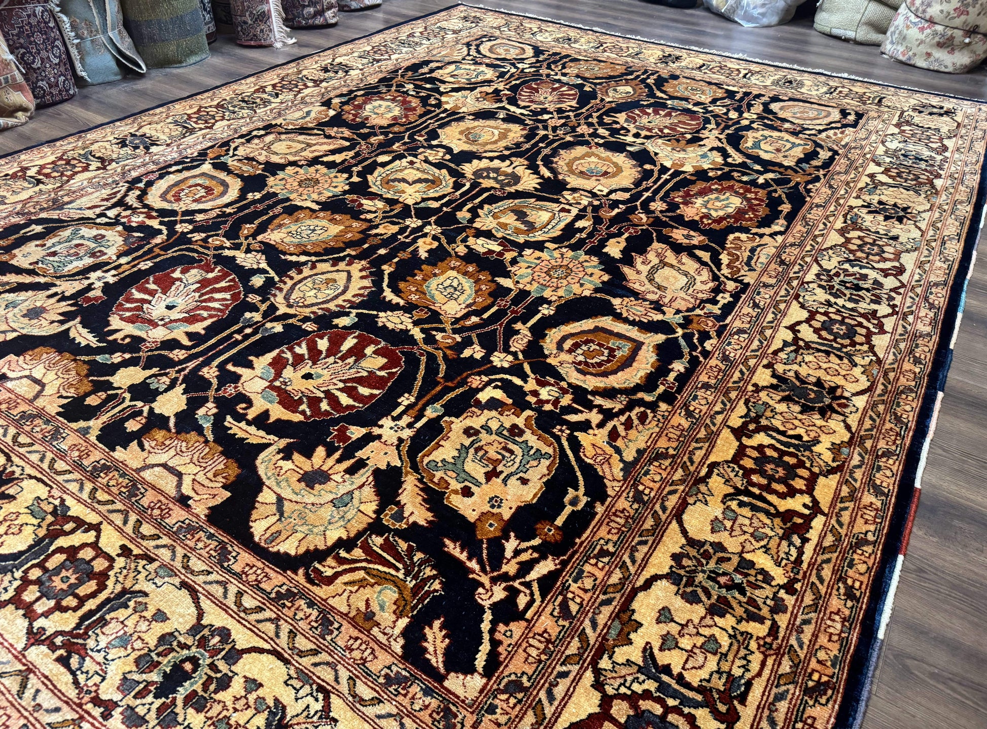 Pak Persian Bidjar Rug 10x13, Midnight Blue and Tan Pakistani Carpet - Nuvé
