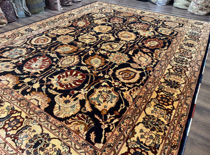 Pak Persian Bidjar Rug 10x13, Midnight Blue and Tan Pakistani Carpet - Nuvé