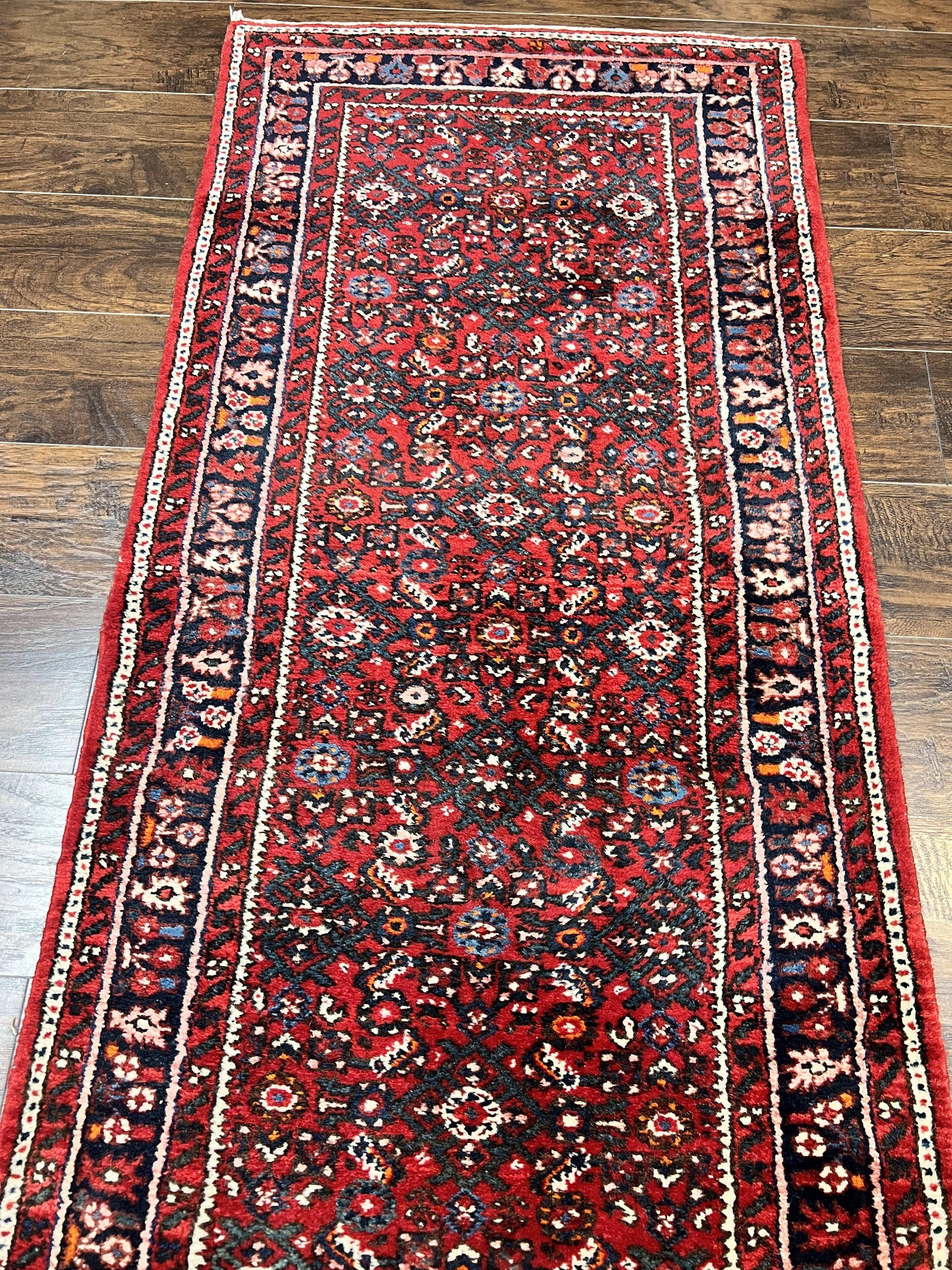 Long Persian Runner Rug 2.9 x 17, Red Handmade Wool Rug for Hallway, Antique Persian Carpet, 17ft Runner, Persian Hamadan Dargazine Rug - Nuvé