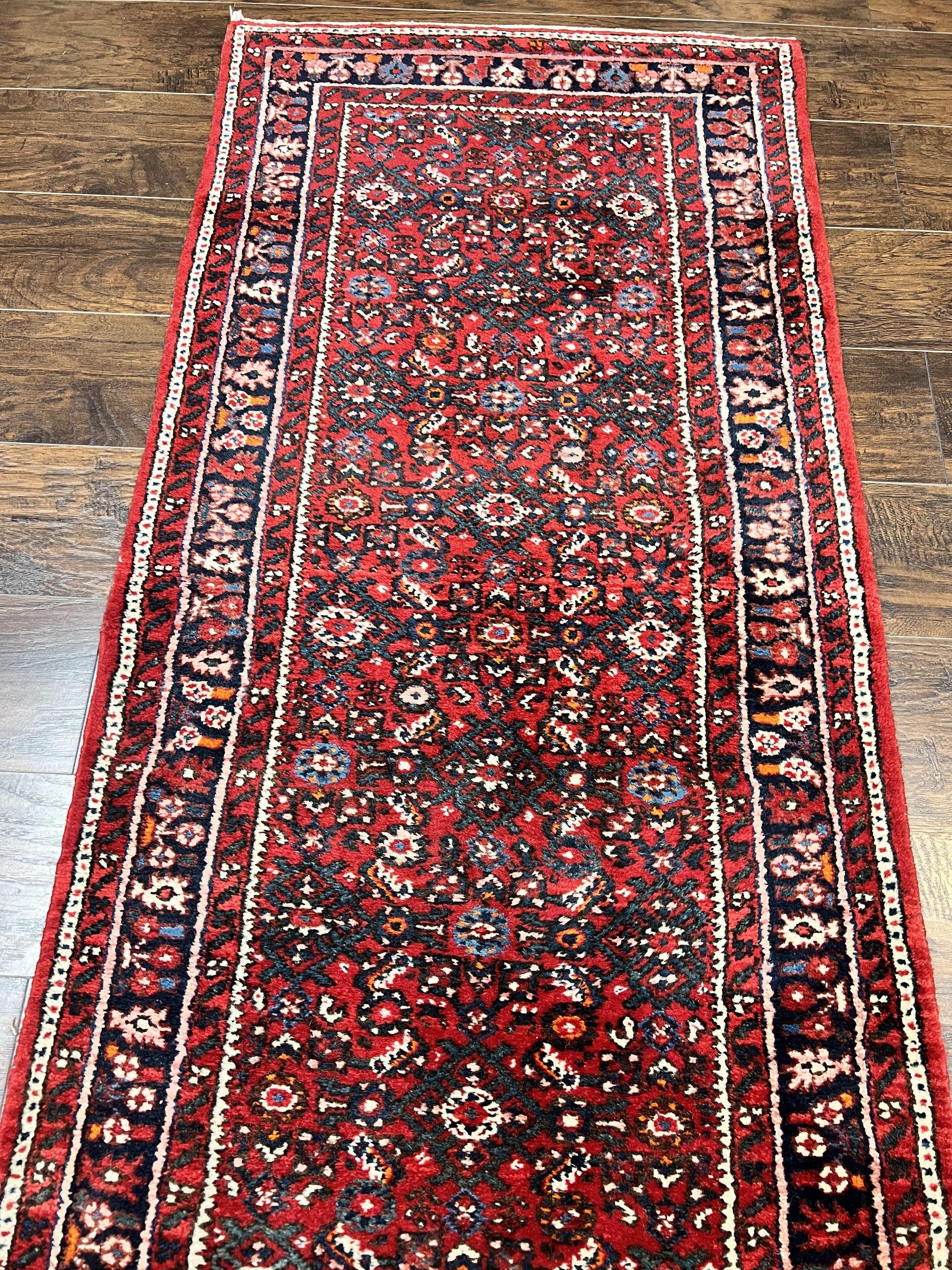 Long Persian Runner Rug 2.9 x 17, Red Handmade Wool Rug for Hallway, Antique Persian Carpet, 17ft Runner, Persian Hamadan Dargazine Rug - Nuvé
