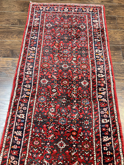 Long Persian Runner Rug 2.9 x 17, Red Handmade Wool Rug for Hallway, Antique Persian Carpet, 17ft Runner, Persian Hamadan Dargazine Rug - Nuvé