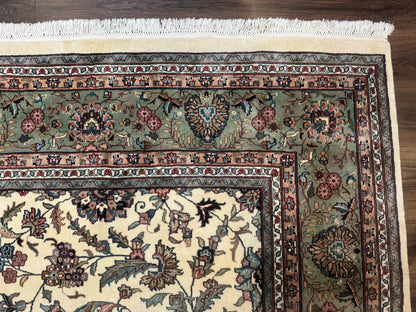 Indo Persian Rug 9x12, Allover Floral Pattern, Ivory & Green, Traditional Oriental Carpet - Nuvé