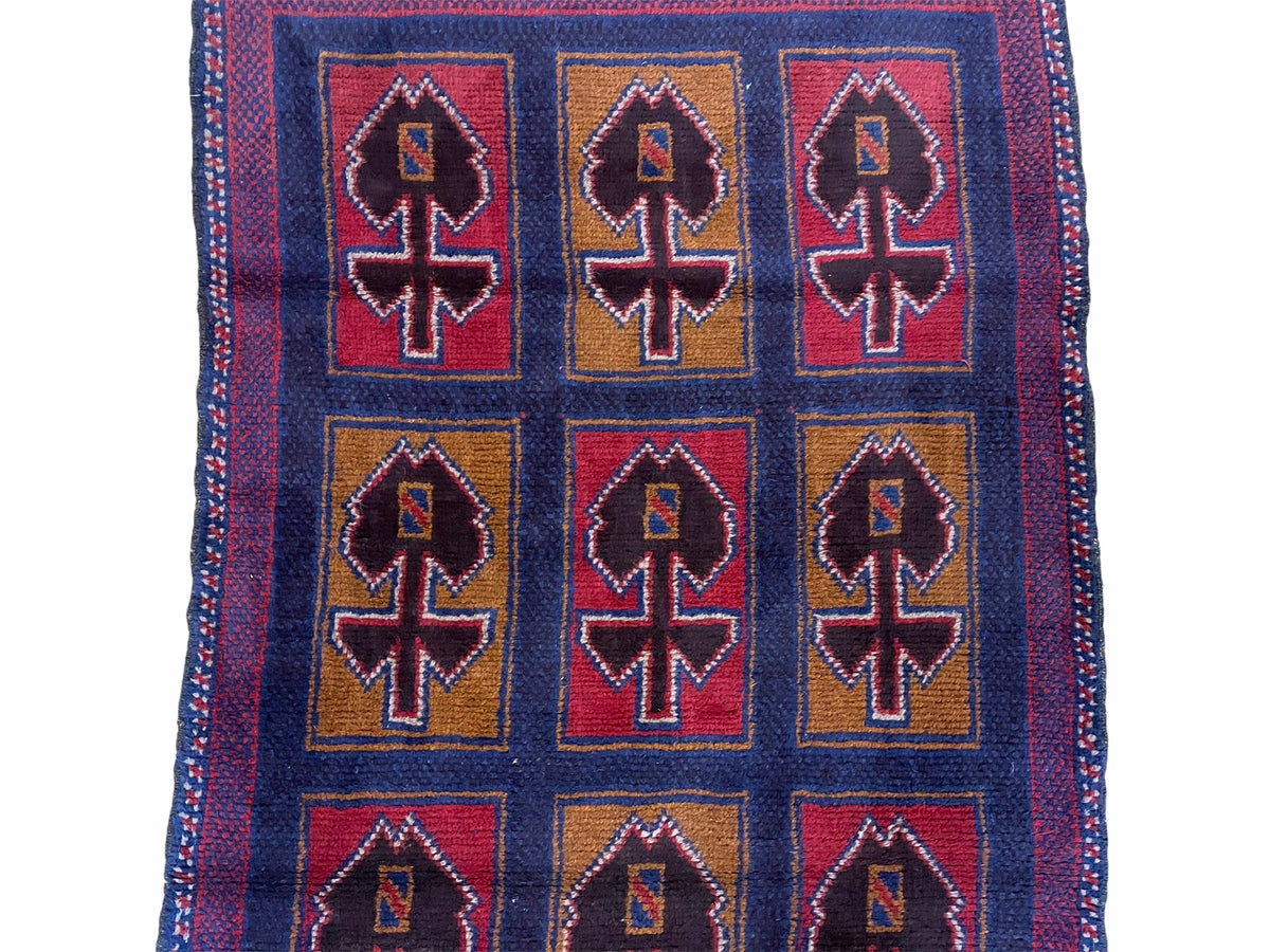 2' 9" X 4' 5" Vintage Handmade Tribal Wool Rug Balouchi Afghan Rug Blue Red 3x5