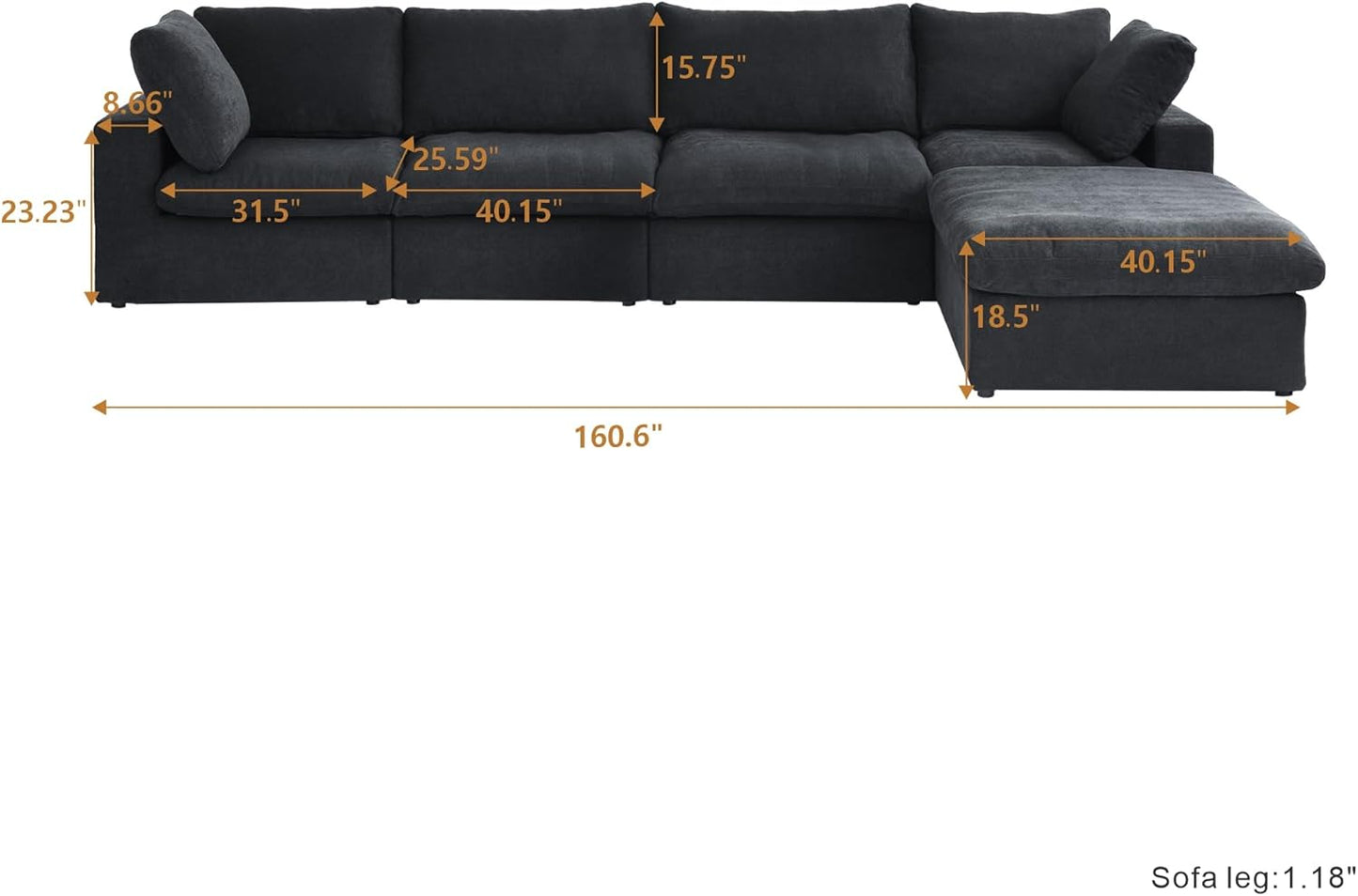 Nuvé® Solace Modular Bouclé Cloud Sofa - Obsidian Black - 4-Seater Sectional Sofa with Ottoman - Nuvé