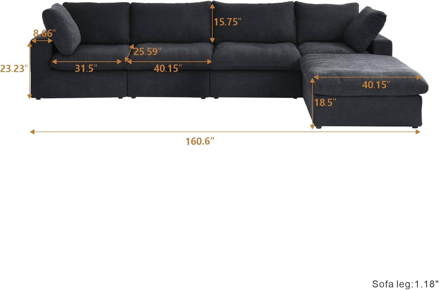 Nuvé® Solace Modular Bouclé Cloud Sofa - Obsidian Black - 4-Seater Sectional Sofa with Ottoman - Nuvé