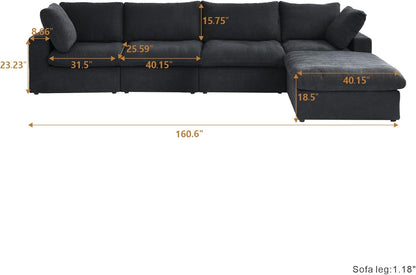 Nuvé® Solace Modular Bouclé Cloud Sofa - Obsidian Black - 4-Seater Sectional Sofa with Ottoman - Nuvé