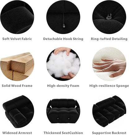 Nuvé® Takumi Velvet Modular Bouclé Cloud Sofa - Black - Ottoman - Nuvé