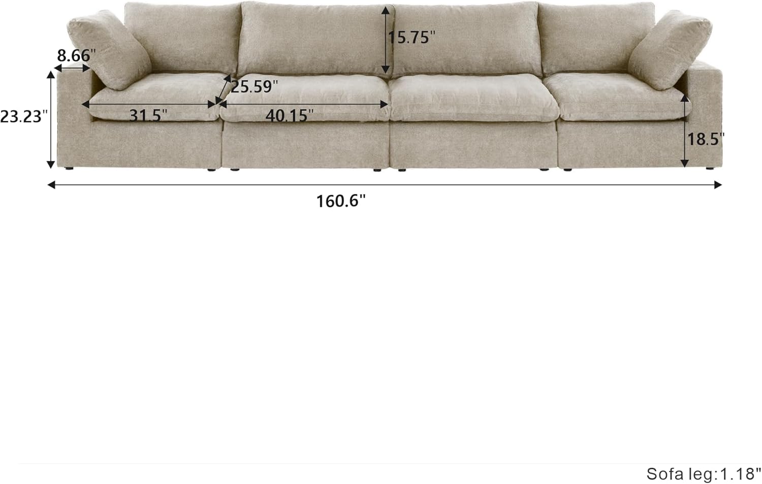 Nuvé® Solace Modular Bouclé Cloud Sofa - Khaki - 4-Seater Sofa - Nuvé