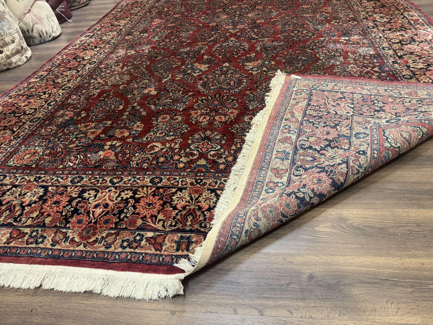 Large Persian Sarouk Rug 10x17, Palace Size Antique Persian Carpet, Red, Floral Allover, Traditional Persian Rug, Oversize Handmade Wool Rug - Nuvé