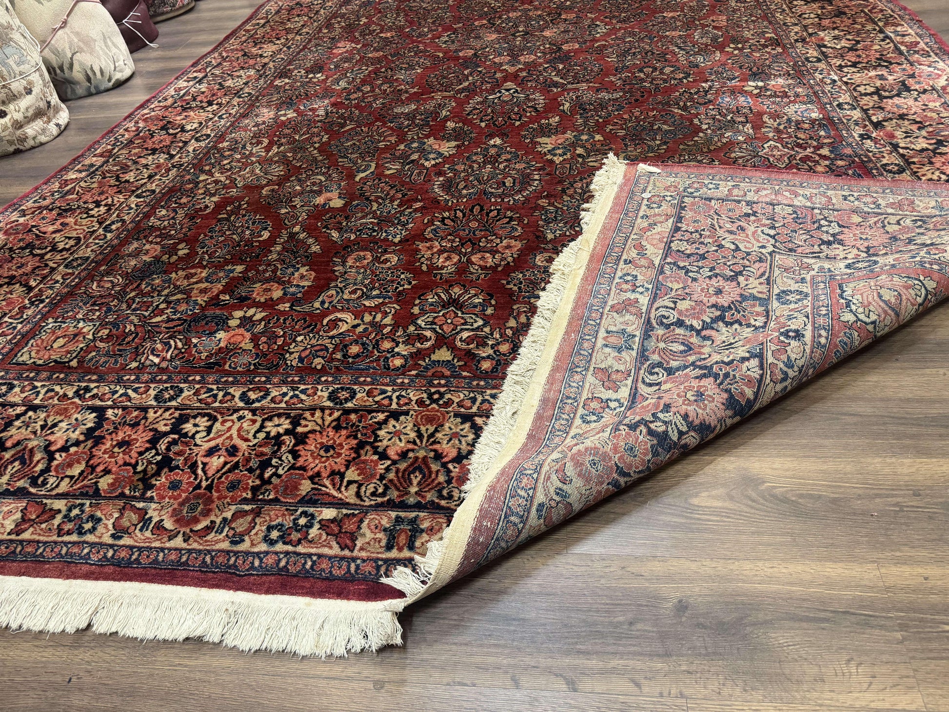 Large Persian Sarouk Rug 10x17, Palace Size Antique Persian Carpet, Red, Floral Allover, Traditional Persian Rug, Oversize Handmade Wool Rug - Nuvé