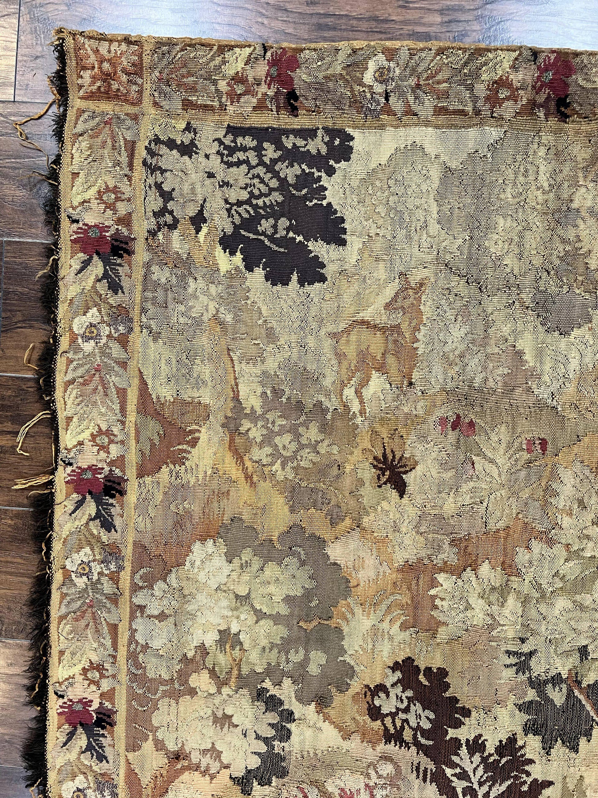 Antique French Tapestry 6x5 ft, European Handmade Wool Aubusson Weave Vintage Tapestry - Nuvé
