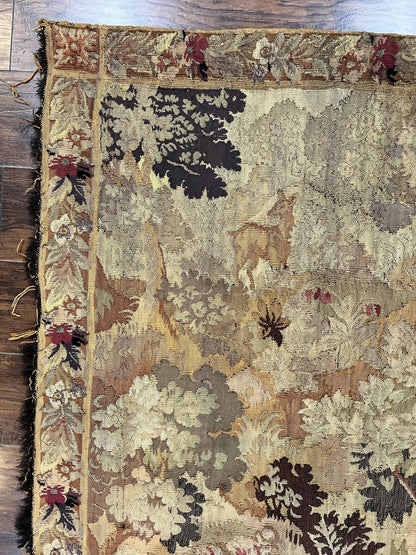 Antique French Tapestry 6x5 ft, European Handmade Wool Aubusson Weave Vintage Tapestry - Nuvé