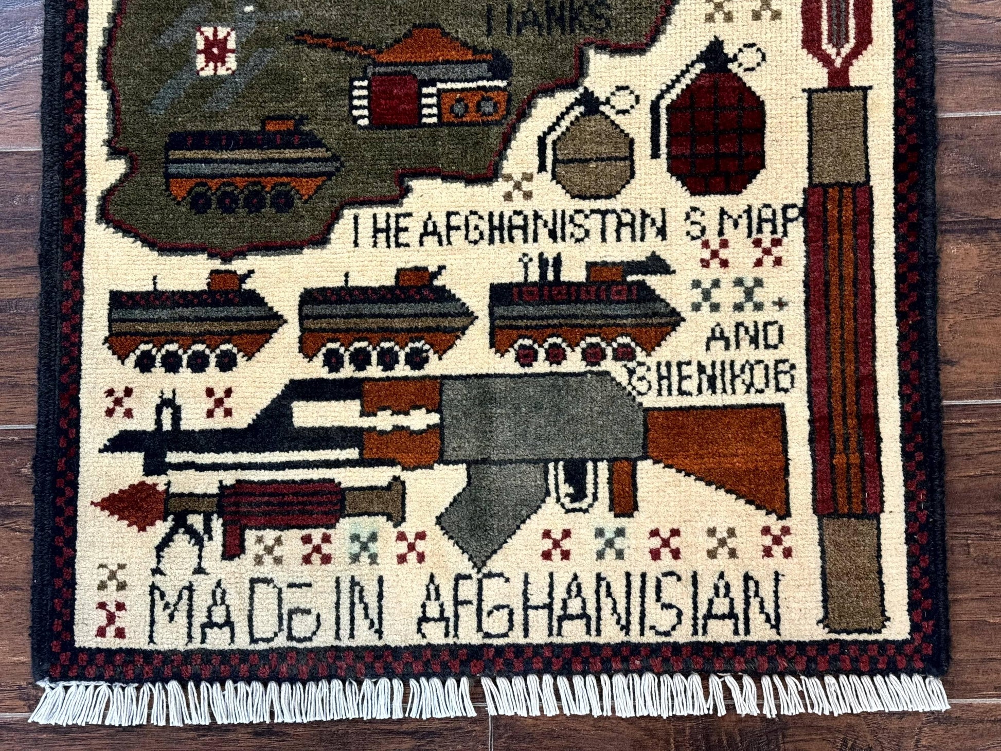 Afghan War Rug, Tanks Helicopters Guns - Nuvé