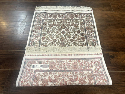 Small Turkish Silk Rug 2.6 x 4, Ivory, Allover Design, Bamboo Silk - Nuvé