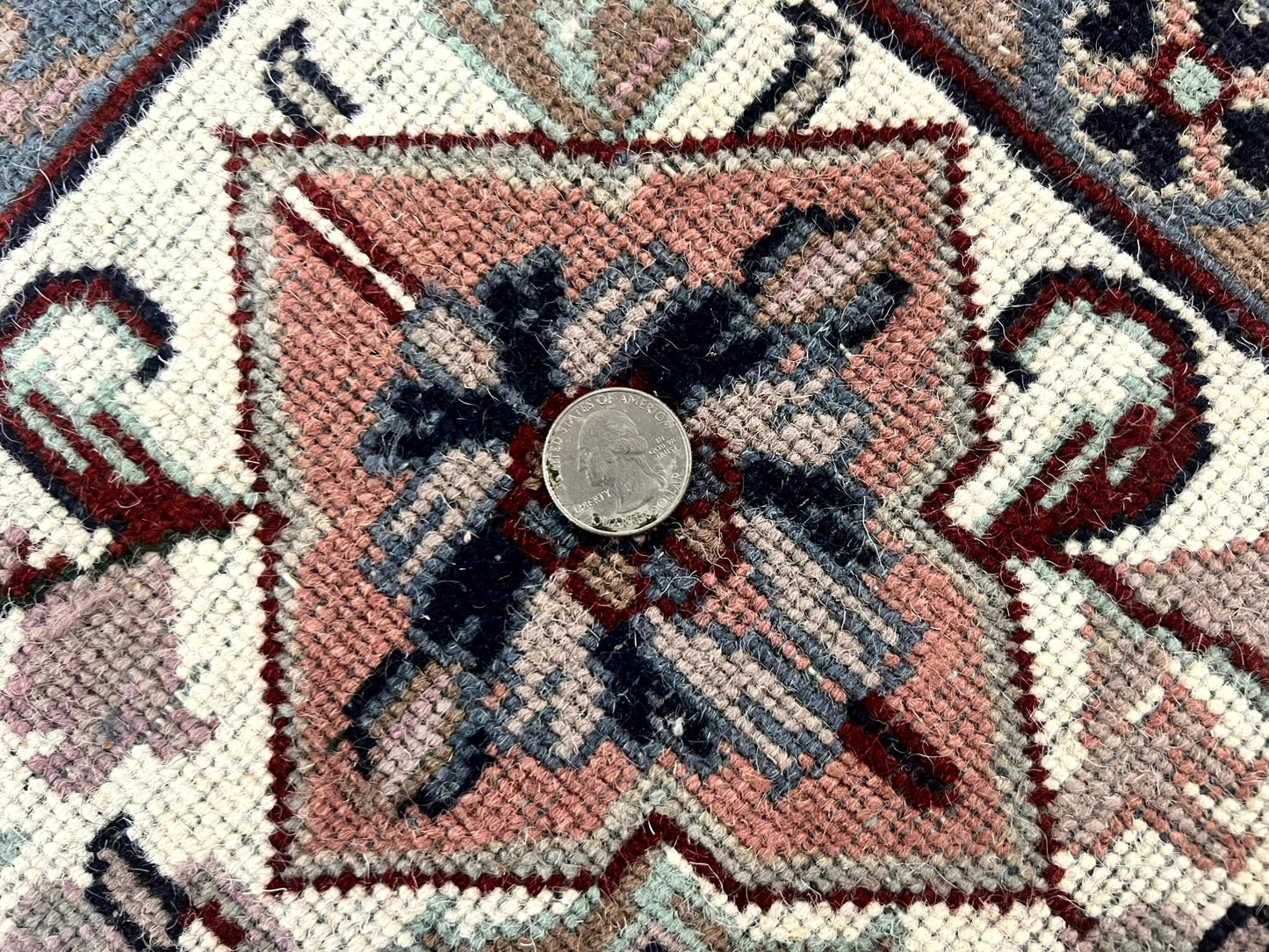 Indo Persian Rug 8x10, Repeated Allover Pattern, Navy Blue Ivory, Handmade Vintage Wool Carpet - Nuvé