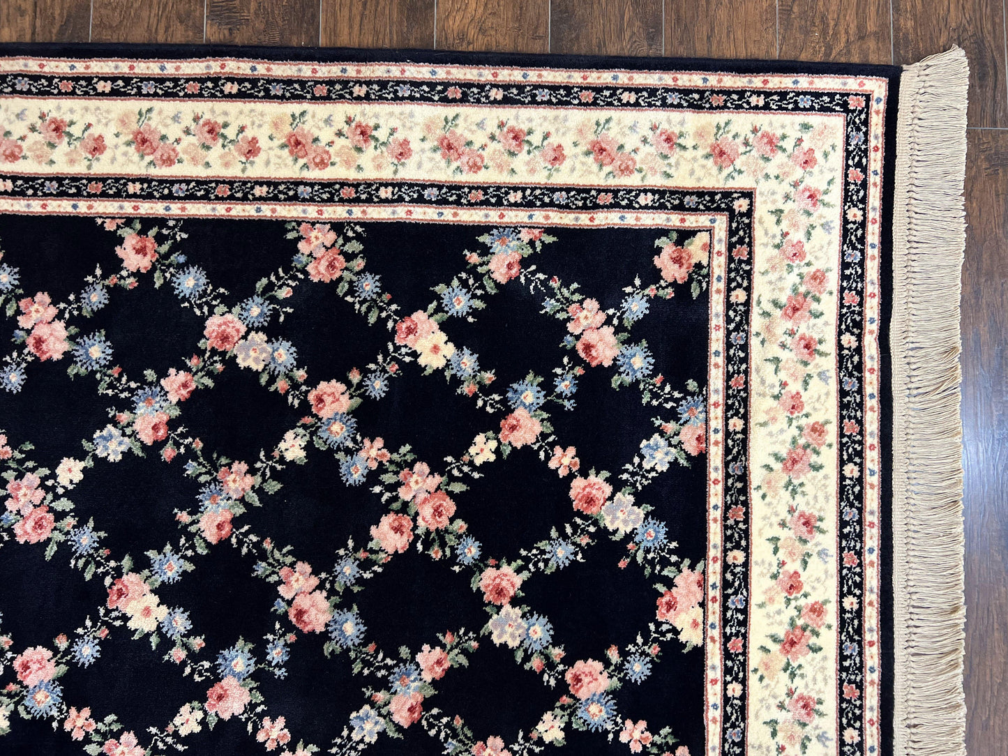 Karastan Rug 8' 8" x 12" Garden of Eden Collection Ebony Trellis #509/1270, Wool Pile Discontinued Vintage Karastan Carpet, Room Sized Rug - Nuvé