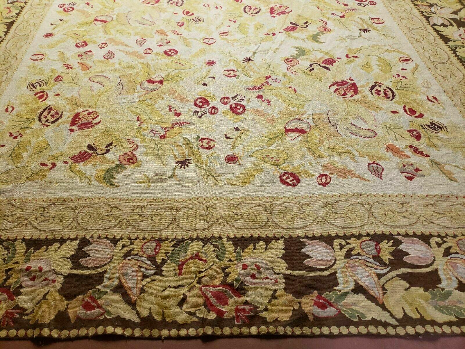 9' X 11' Handmade Chinese Needlepoint Wool Floral Rug Carpet Rose Garden Chic - Nuvé