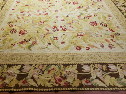 9' X 11' Handmade Chinese Needlepoint Wool Floral Rug Carpet Rose Garden Chic - Nuvé