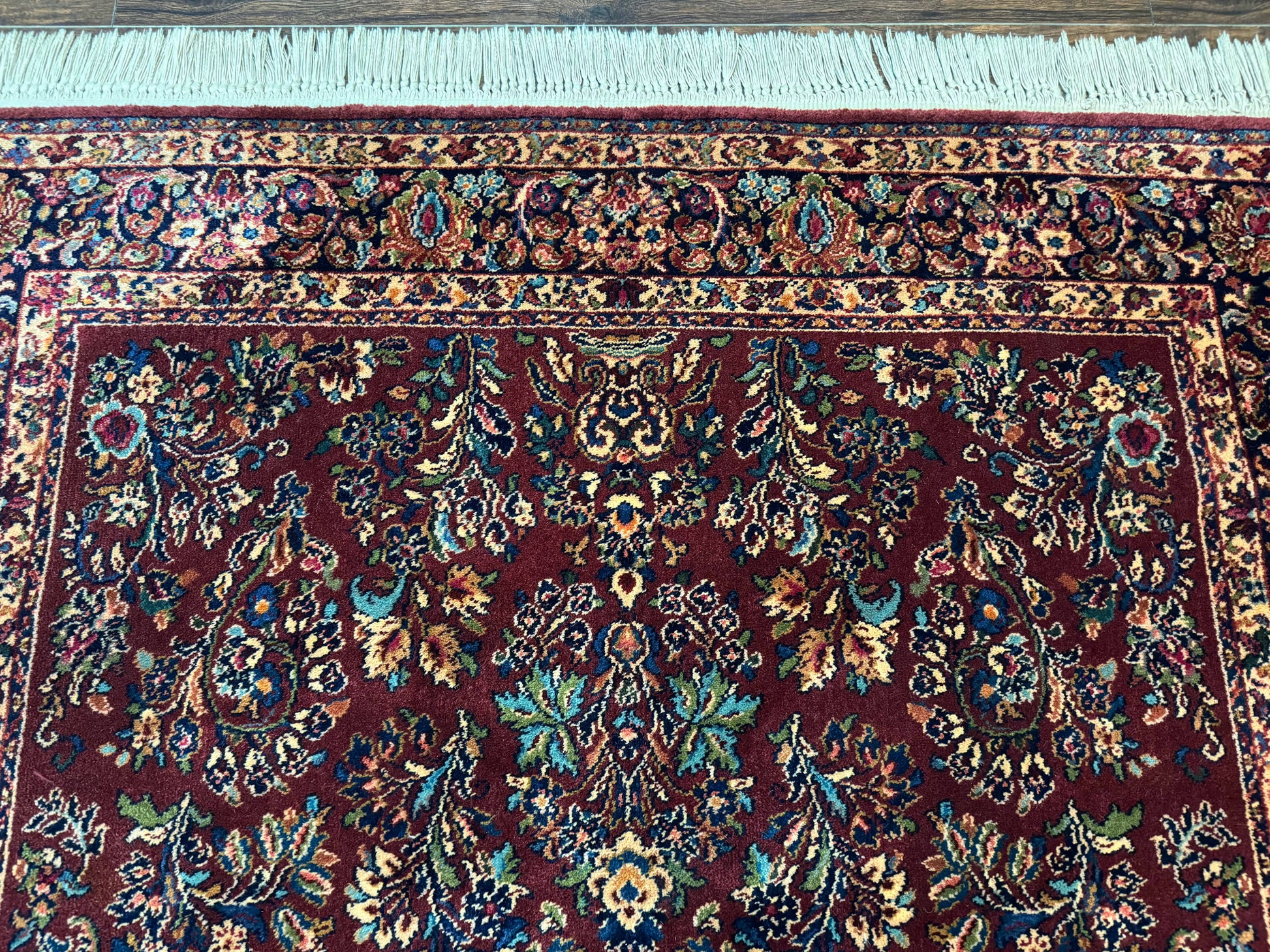 5.9 x 9 Karastan Rug Red Sarouk Rug #785, 100% Wile Pile Carpet, Original 700 Series, Vintage - Nuvé