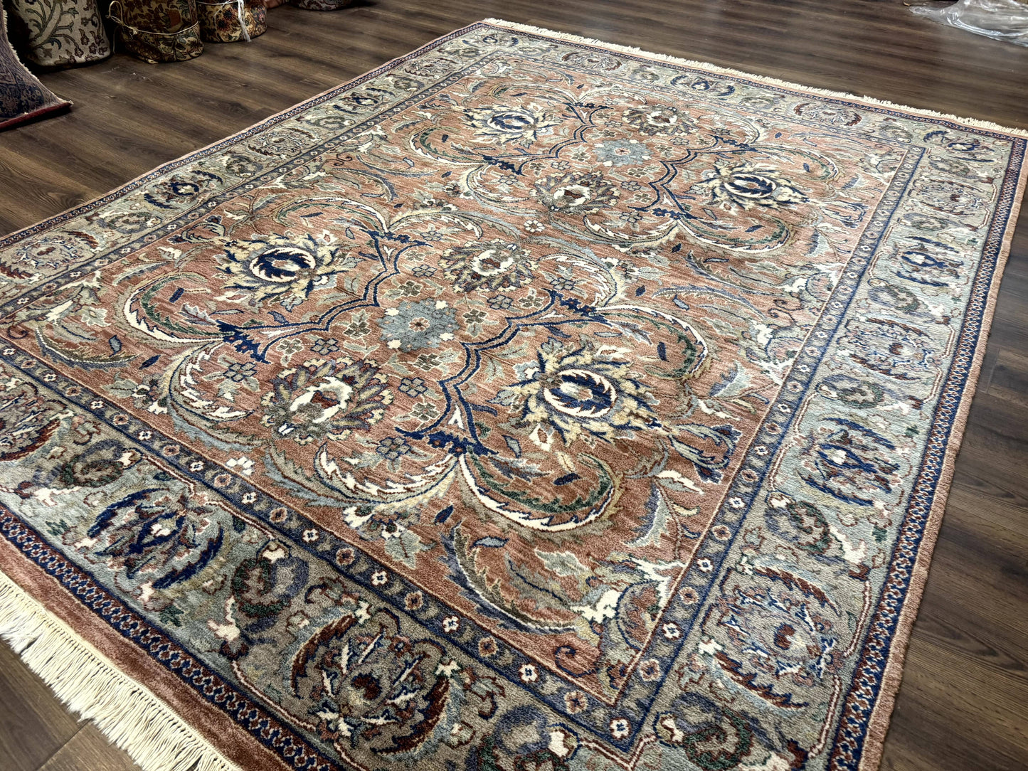 Indo Persian Mahal Rug 8x10, Traditional Wool Oriental Carpet, Pink - Nuvé