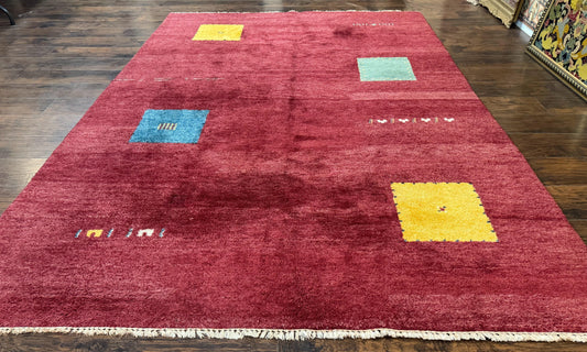 Modern Indo Persian Gabbeh Rug 7x10, Red, Tribal Area Rug - Nuvé