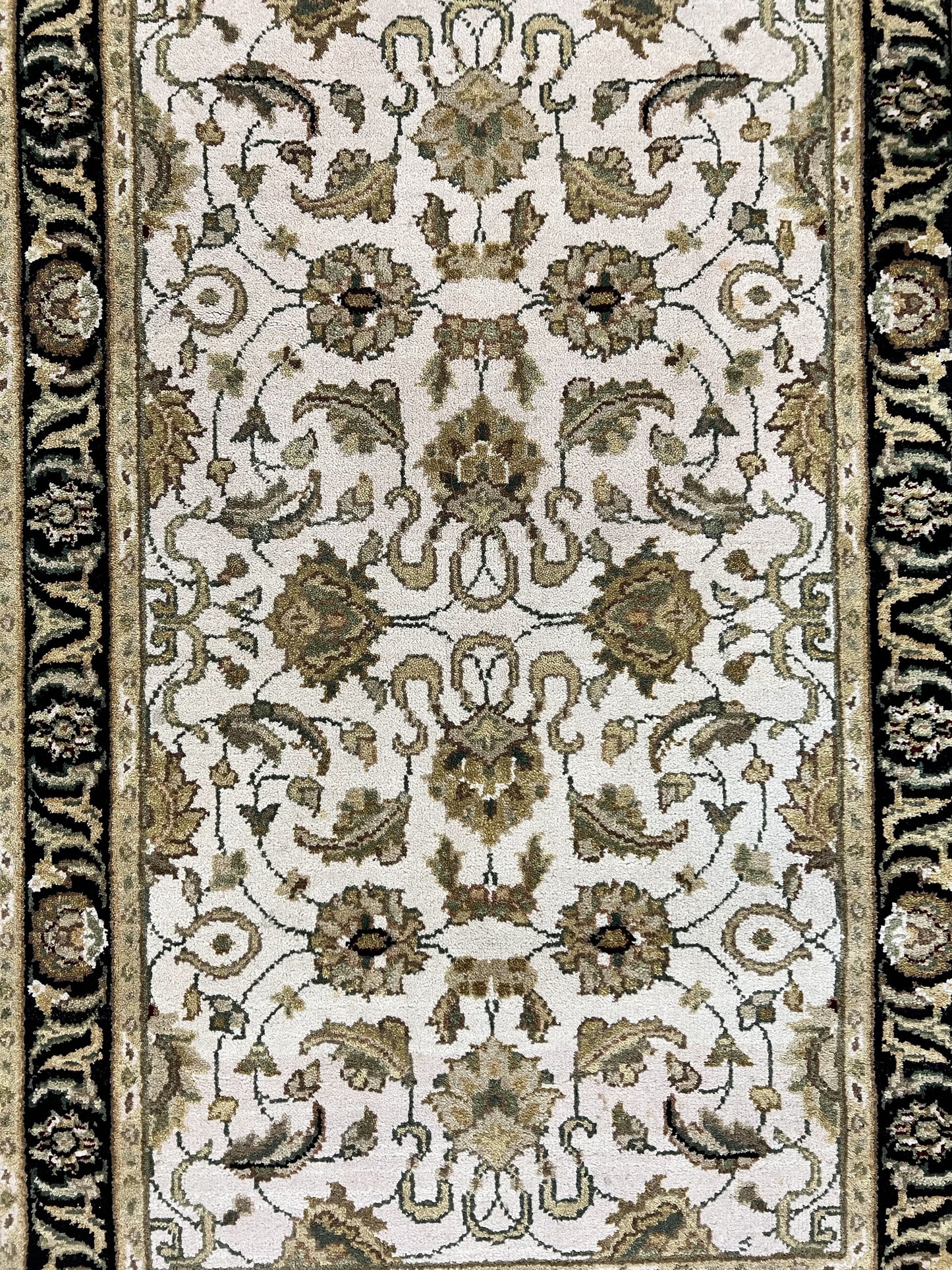 Small Indo Mahal Rug 2.5 x 4, Wool Indian Oriental Carpet, Hand Knotted Handmade Vintage Traditional Rug, Beige Tan Black - Nuvé