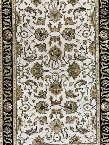 Small Indo Mahal Rug 2.5 x 4, Wool Indian Oriental Carpet, Hand Knotted Handmade Vintage Traditional Rug, Beige Tan Black - Nuvé