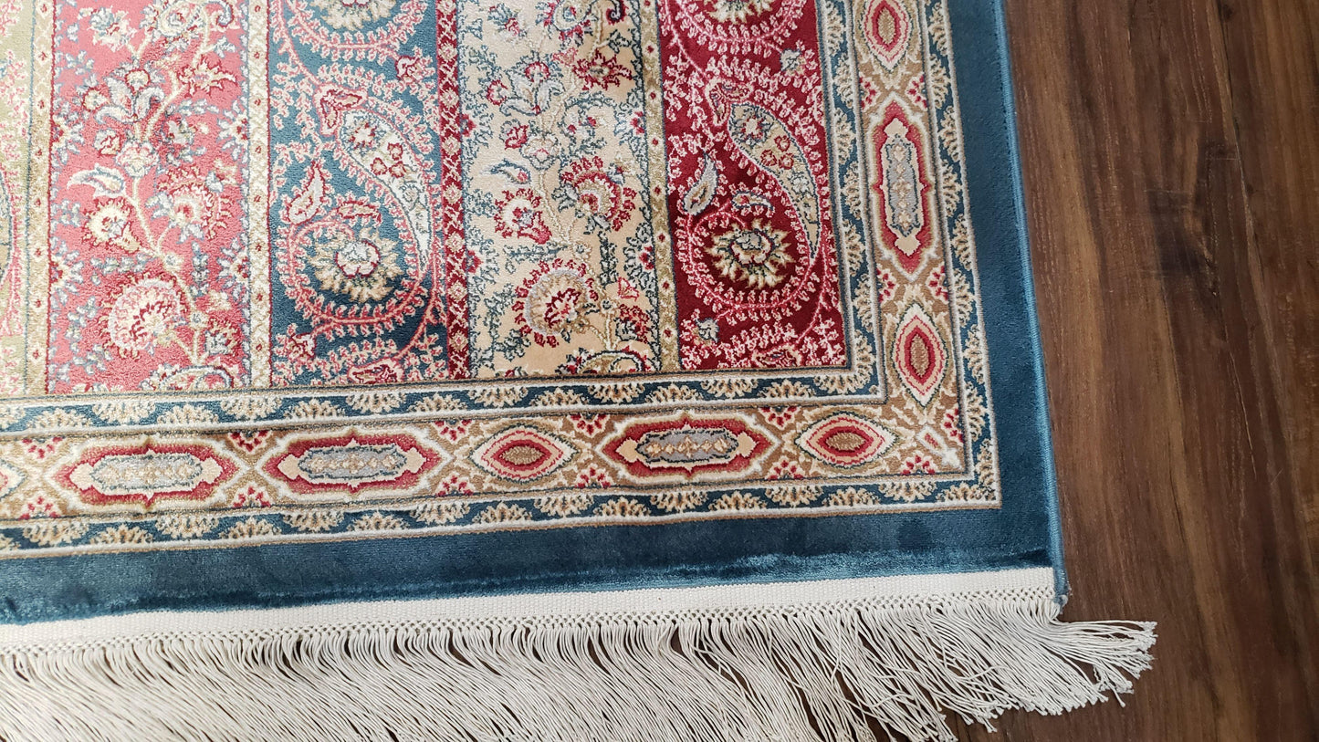 Paisley Pattern Silk Rug, Boteh Design, All Silk Accent Rug, Oriental Carpet, Very Detailed, 2' 8" x 4' 1", New, Bamboo Silk - Nuvé