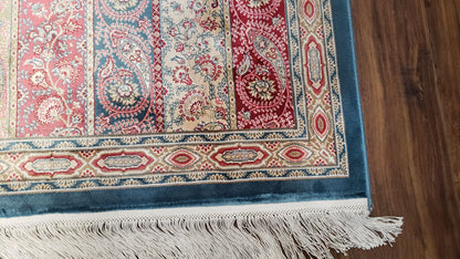 Paisley Pattern Silk Rug, Boteh Design, All Silk Accent Rug, Oriental Carpet, Very Detailed, 2' 8" x 4' 1", New, Bamboo Silk - Nuvé