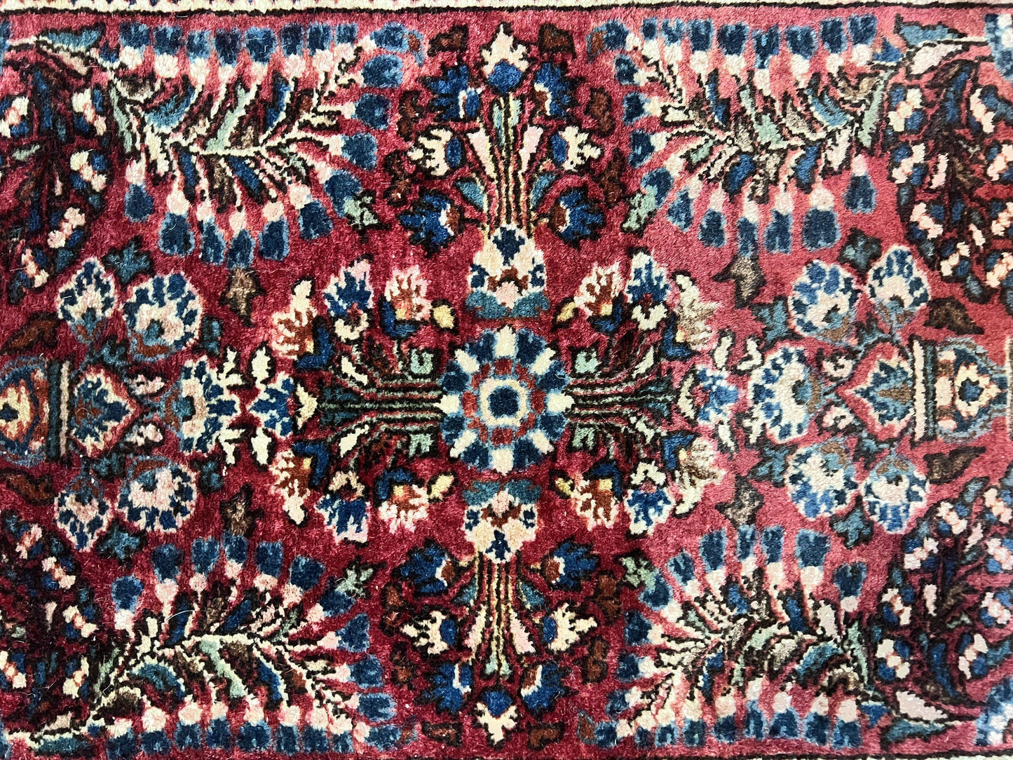 Antique Persian Sarouk Rug 2 x 2.5, Small Sarouk Carpet, Red Floral 1920s Red, Fine 170 KPSI, Wool Handmade Rug - Nuvé