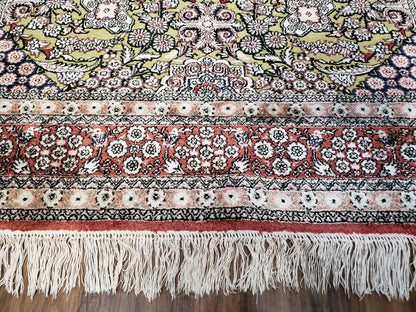 5x8 Indian Kashmiri Silk Rug with Gold Threads