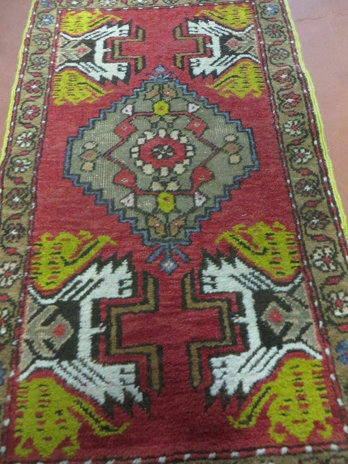 20" X 38" Antique Handmade Turkish Oushak Oshak Yastik Wool Rug Mat Turkey Nice