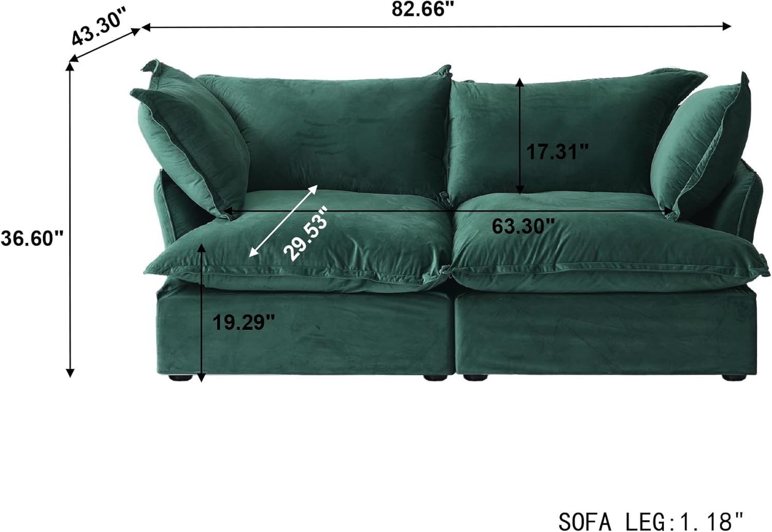 Sabi Modular Boucle Cloud Sofa - Green - 2-Seater Sofa - Nuvé