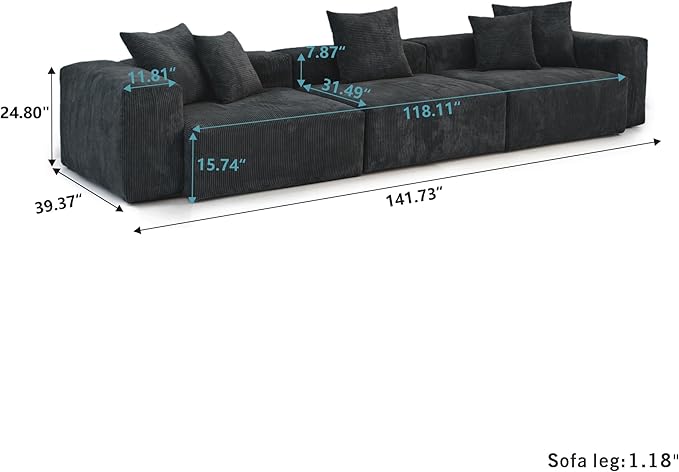 Kanso Corduroy Modular Bouclé Cloud Couch - Black - 3-Seater Sofa - Nuvé