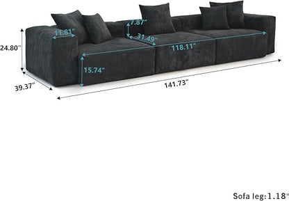 Kanso Corduroy Modular Bouclé Cloud Couch - Black - 3-Seater Sofa - Nuvé