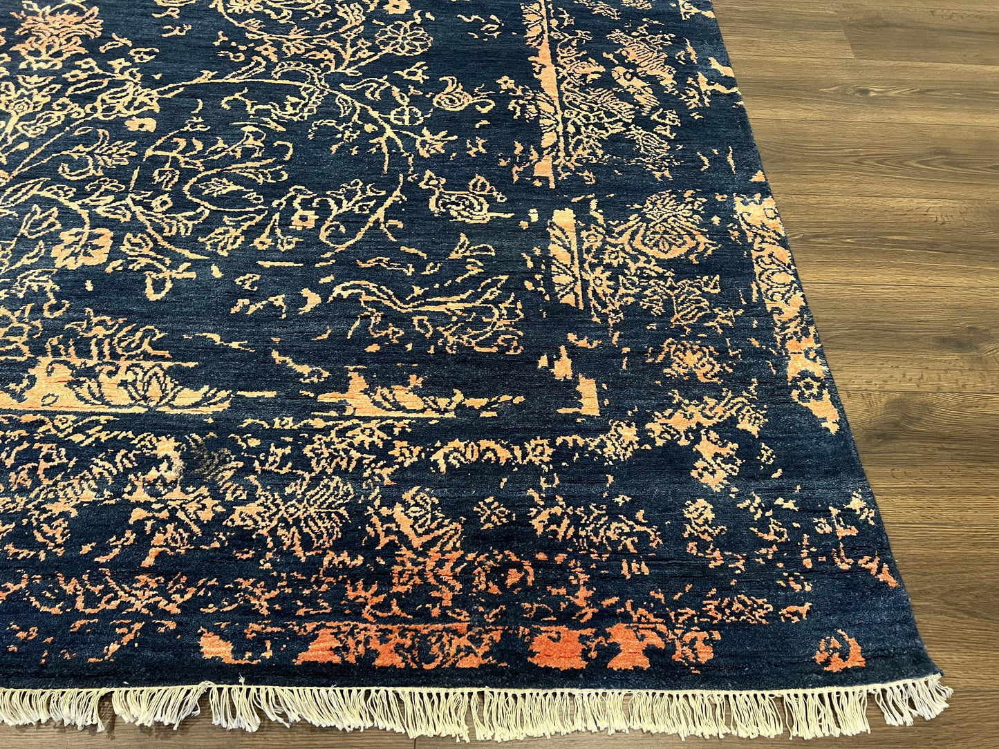 Area Rug 8x10 High Quality Handmade Oriental Carpet, Modern Contemporary Rug, Rug for Living Room, Wool Rug, Blue and Gold, Pakistani Rug - Nuvé