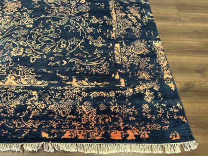 Area Rug 8x10 High Quality Handmade Oriental Carpet, Modern Contemporary Rug, Rug for Living Room, Wool Rug, Blue and Gold, Pakistani Rug - Nuvé