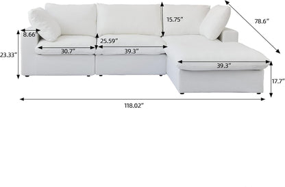 Nuvé® Solace Modular Bouclé Cloud Sofa - Snow White - 3-Seater Sectional Sofa with Ottoman - Nuvé