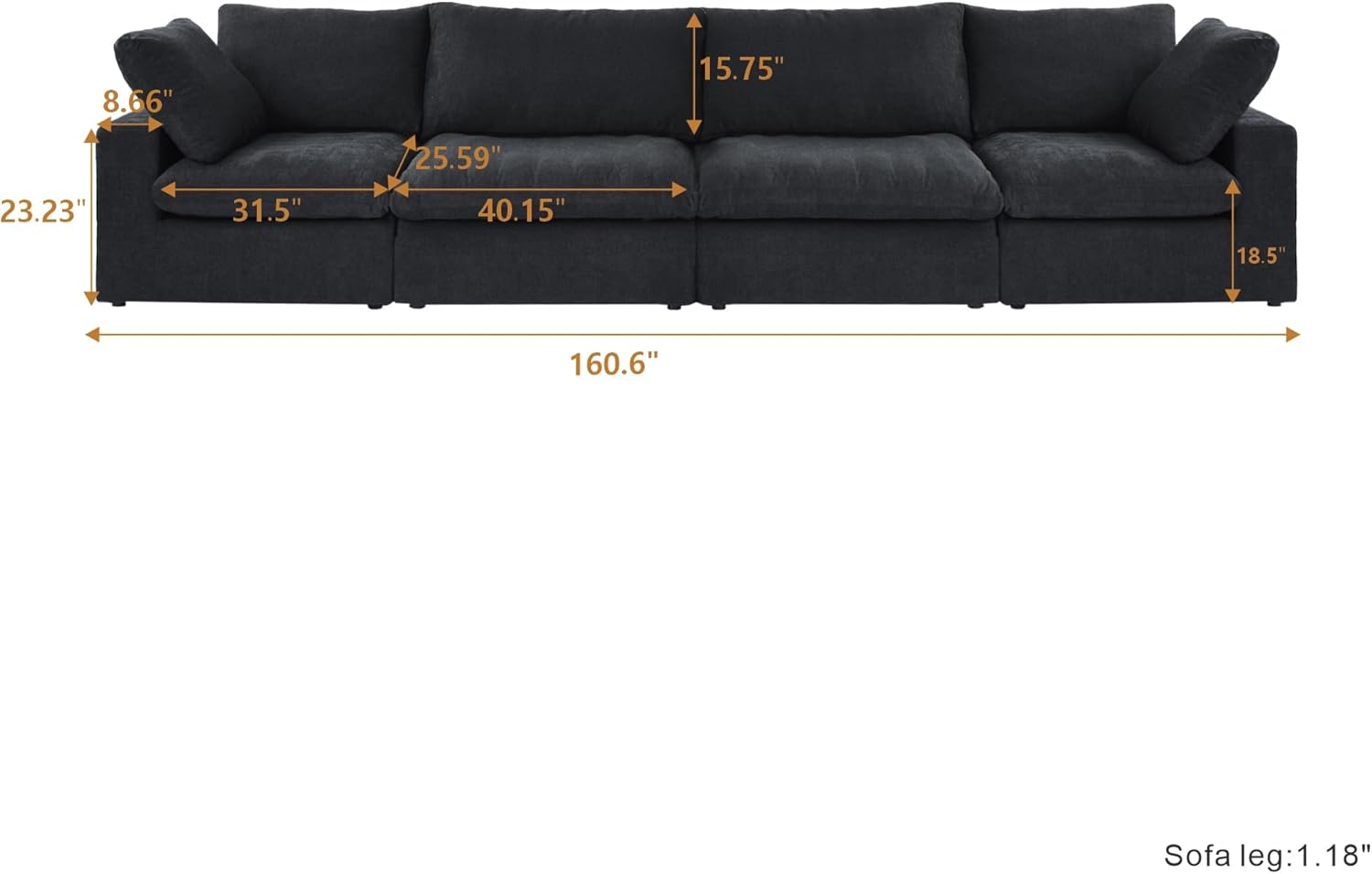 Nuvé® Solace Modular Bouclé Cloud Sofa - Obsidian Black - 4-Seater Sofa - Nuvé