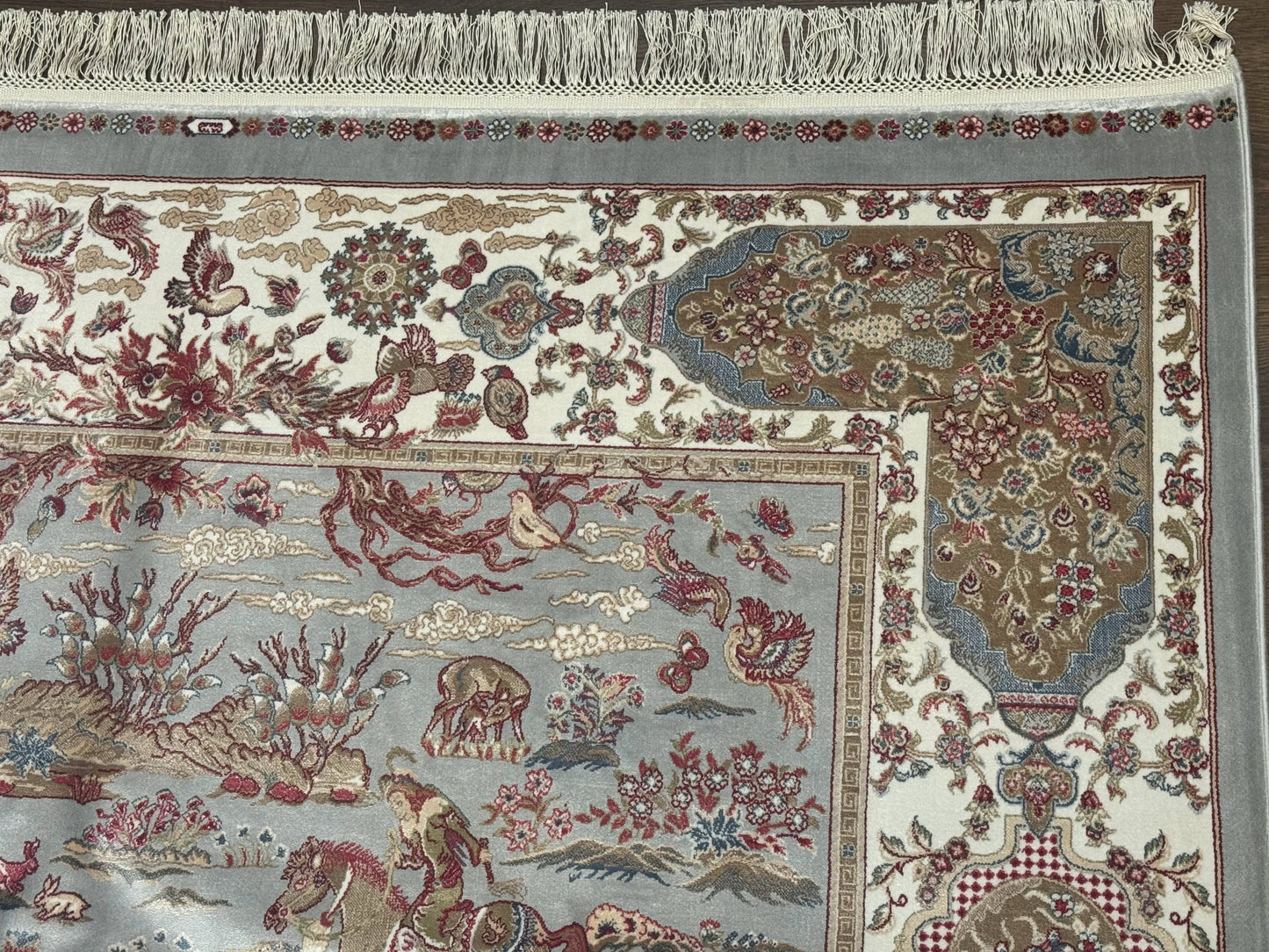 Turkish Silk Rug 5x7, Hunting Design, Animal Pictorials, Bamboo Silk - Nuvé