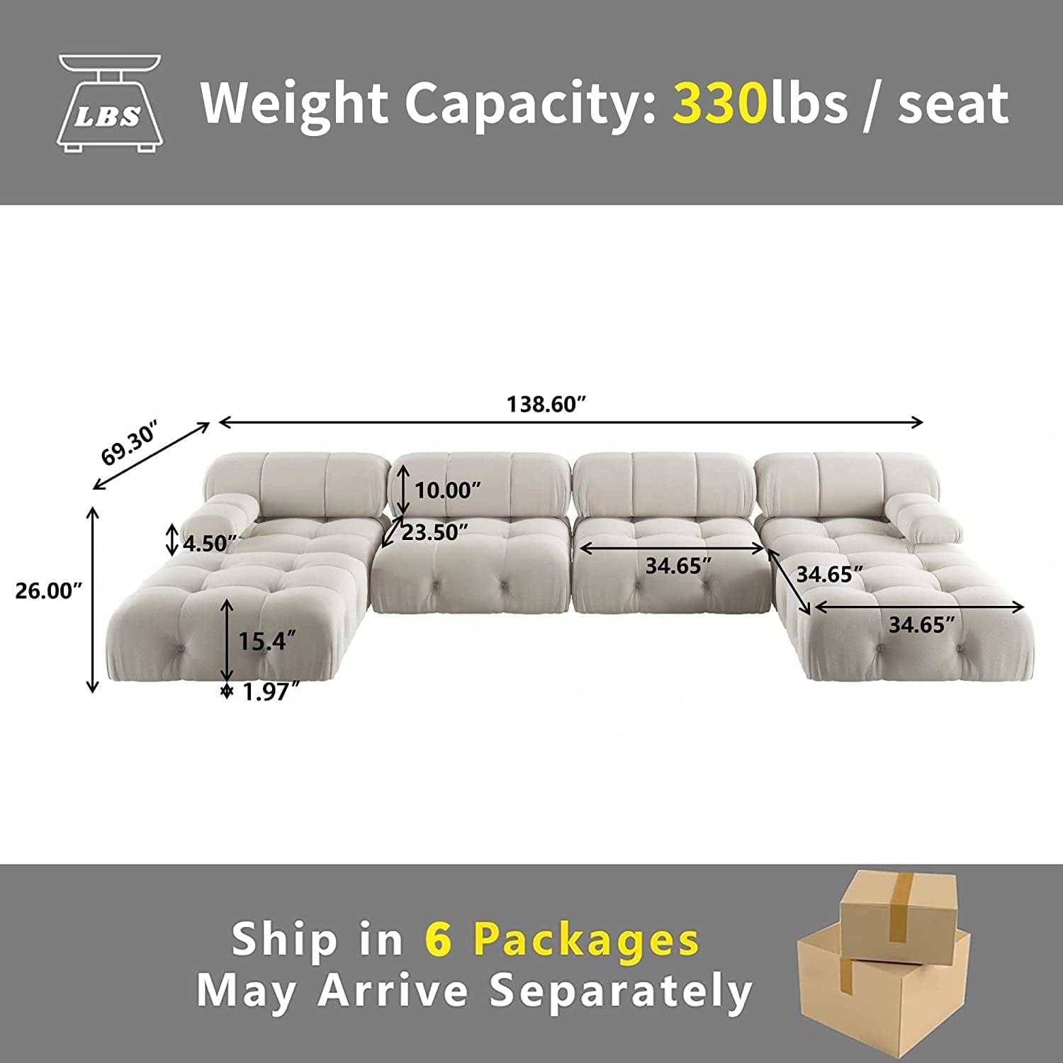 Nuvé® Takumi Velvet Modular Bouclé Cloud Sofa - Beige - 3-Seater Sofa with 2 Ottoman - Nuvé
