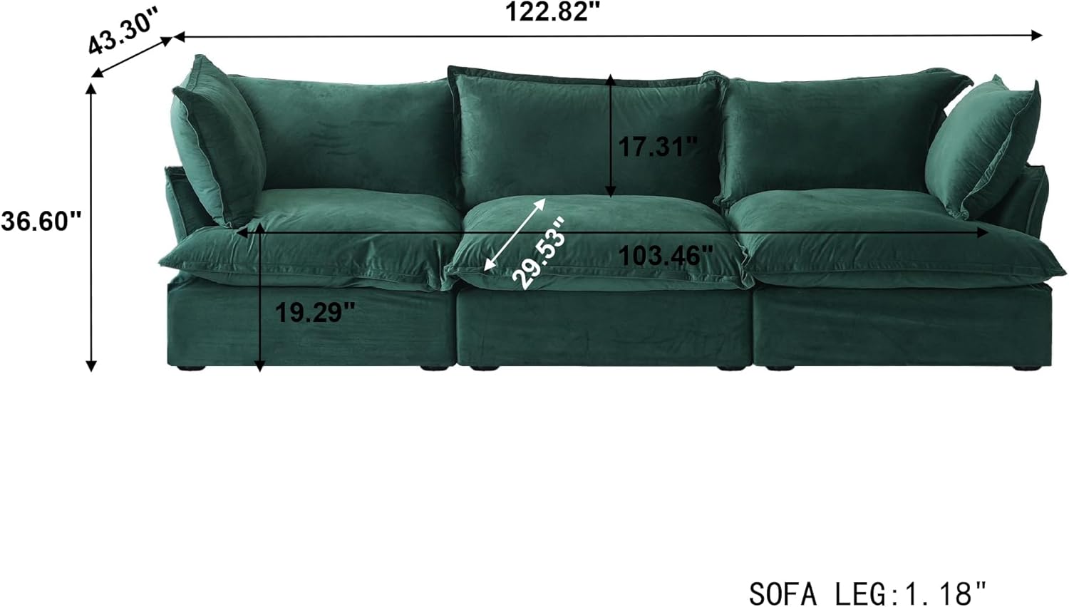 Sabi Modular Boucle Cloud Sofa - Green - 3-Seater Sofa - Nuvé