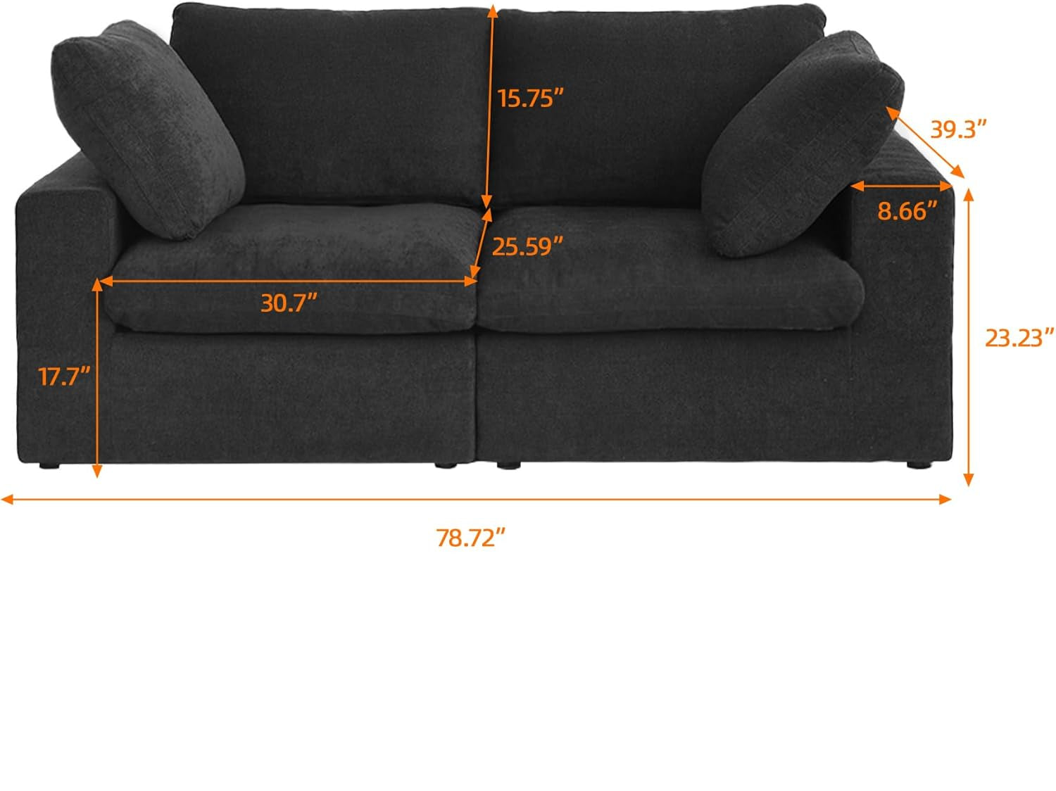 Nuvé® Solace Modular Bouclé Cloud Sofa - Obsidian Black - 2-Seater Sofa - Nuvé