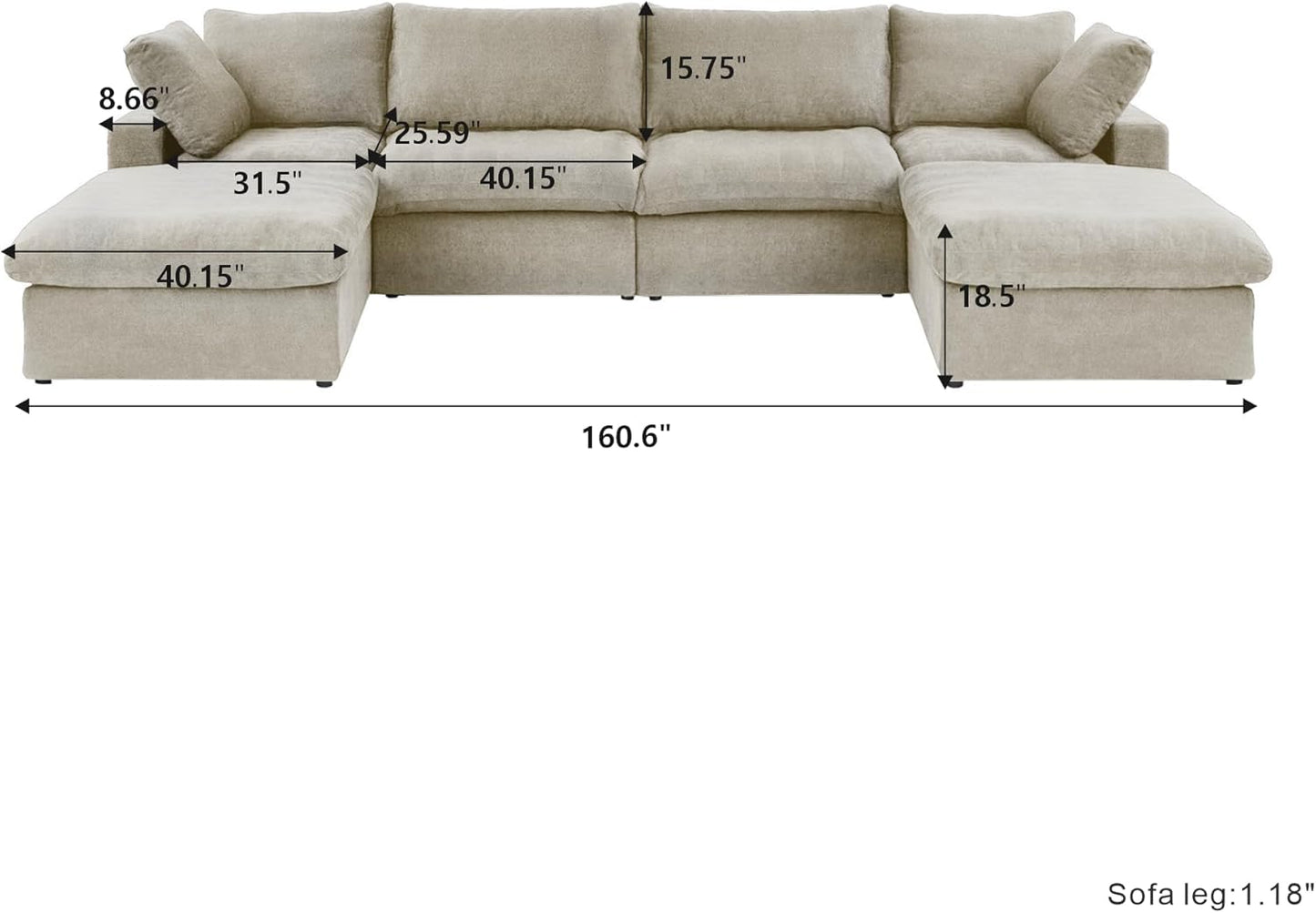 Nuvé® Solace Modular Bouclé Cloud Sofa - Khaki - 4-Seater Sectional Sofa with 2 Ottomans - Nuvé
