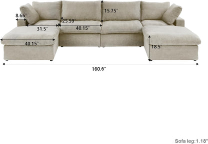 Nuvé® Solace Modular Bouclé Cloud Sofa - Khaki - 4-Seater Sectional Sofa with 2 Ottomans - Nuvé