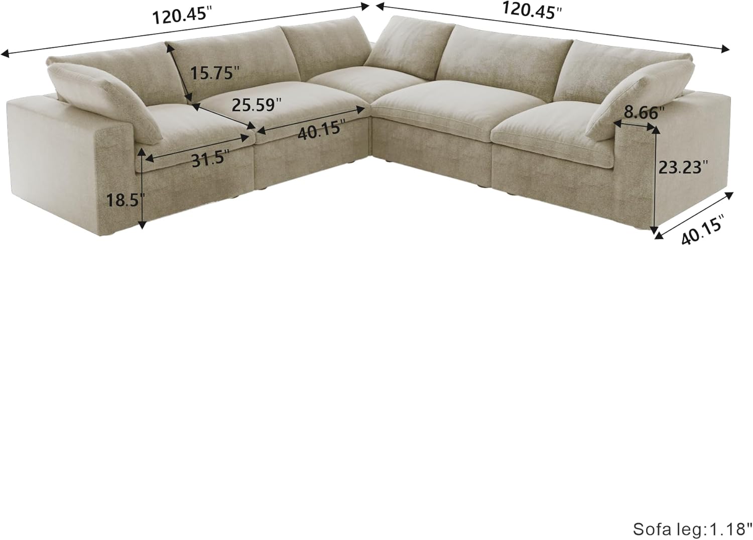 Nuvé® Solace Modular Bouclé Cloud Sofa - Khaki - 5-Seater Corner Sectional (V-Shaped) - Nuvé