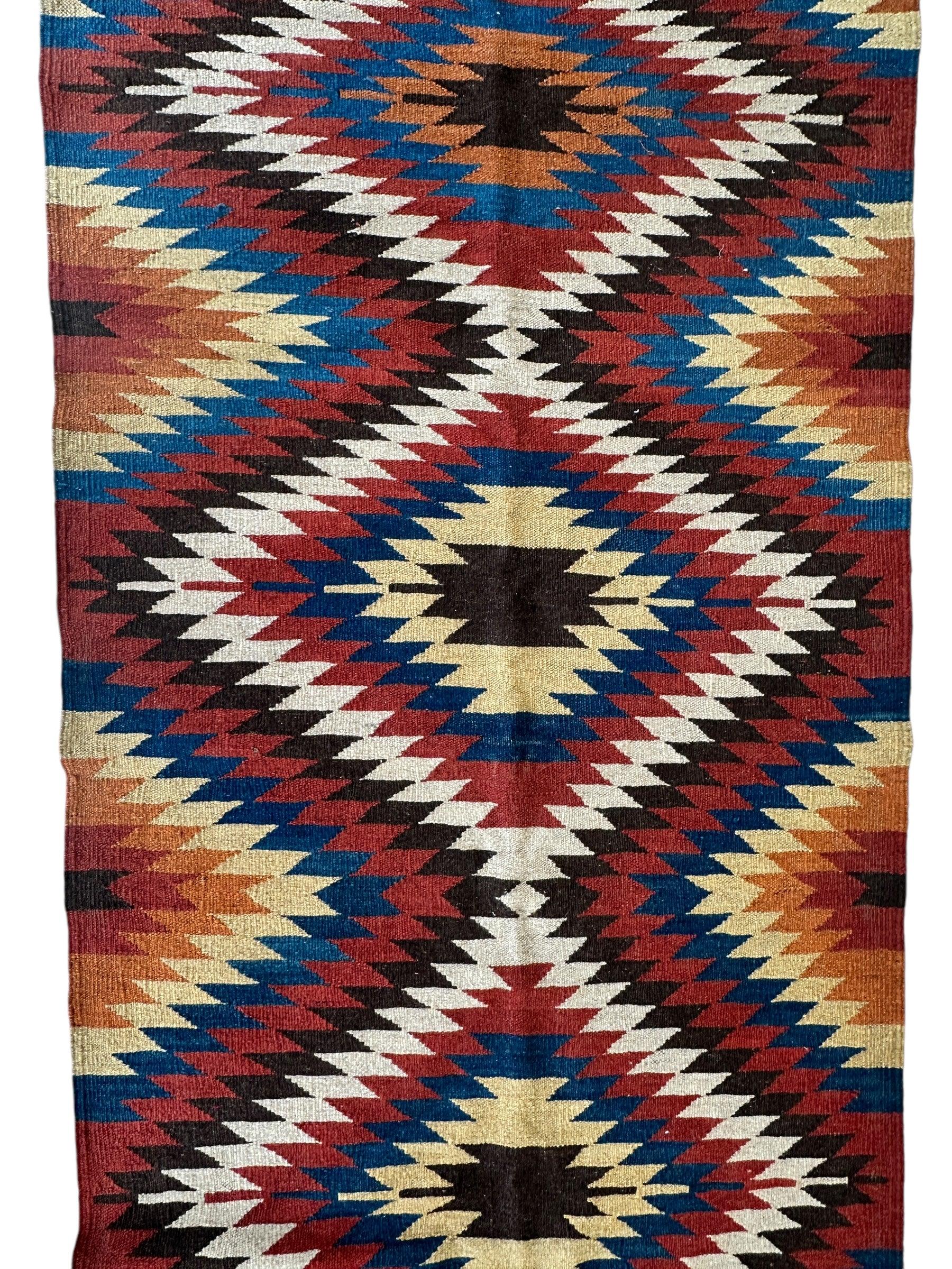 Hand-Knotted Afghan Kilim Wool Runner Rug – 2’8” x 12’4” – Vintage Full Geometric Design - Nuvé