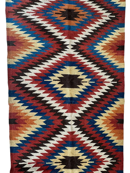 Hand-Knotted Afghan Kilim Wool Runner Rug – 2’8” x 12’4” – Vintage Full Geometric Design - Nuvé